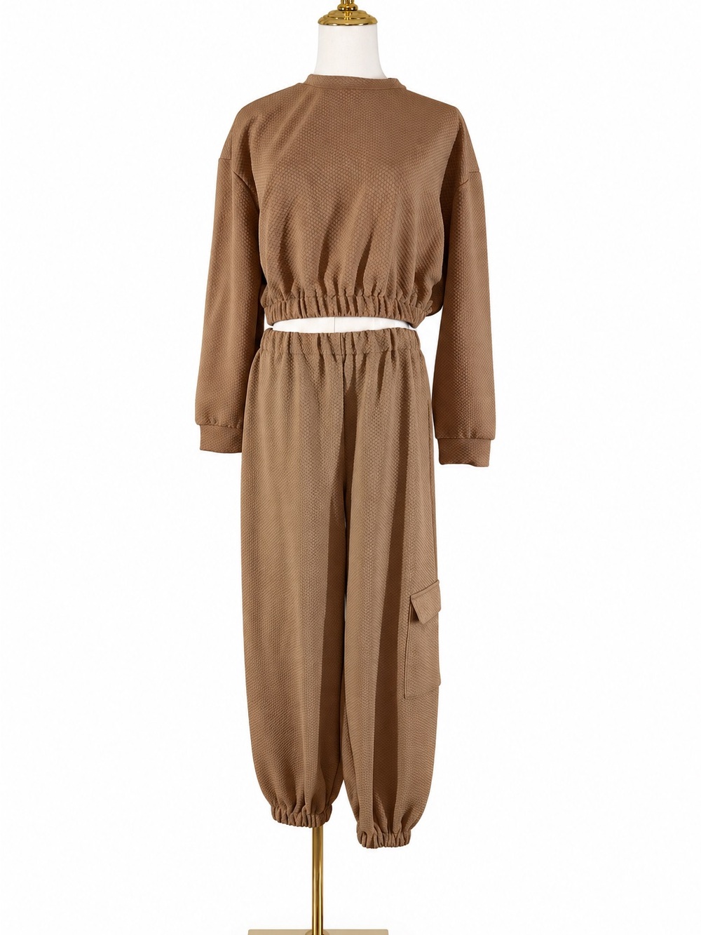 SHEIN Brown Textured 2 Piece Crop Top Cargo Jogger Set Size S